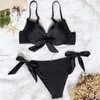 Kvinnors badkläder 2024 Kvinnor Sexig bikini Set Split Swimsuit Push Up Two Piece Bikinis Beach Swimming Wear Solid G-String