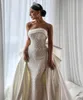Pearls Mermaid Gorgeous Bridal Gowns With Bow Overskirts Wedding Dress Custom Made Backless Bride Dresses Vestido De Novia Es