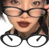 Lunettes de soleil Cat Eye Ovale Noir Cadre Verre Y2K Mode Sweet Cool Spicy Girls Cat's Narrow Small Eyeglass Vintage Clear Sun Glasses