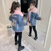 Jaqueta jeans de inverno para crianças e meninas jaqueta com capuz de lã de pele quente roupas infantis conjunto completo jaqueta de veludo para bebê 3-12 anos XMP516 240123