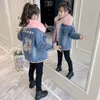 Winter denim jacket children's and girls' hooded jacket fur wool warm children's clothing full set baby velvet jacket 3-12 years XMP516 240123