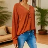 Women's Blouses Women Spring Top Elegant V Neck Knitted Stylish Loose Pullover For Fall Wardrobe Office Casual Wear Mid