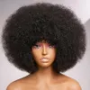 Fluffy Afro Kinky Curly Human Hair Wig with Thick Bang 70s Natural Short Bob Wigs for Black Women 180% Density Full Lace Front Wig