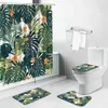 Rideaux de douche Rideau de douche feuille d'arbre tropical feuilles vertes plante fleur paysage rideau de salle de bain antidérapant couverture de toilette tapis ensemble de tapis de bain