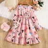 Girl's Dresses Spring Autumn New Dress Kids Girls 8-12 Years Pink Sweet Print Long-Sleeved Dress For Girls Casual Cute Vacation Princess Dress