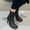 Laarzen 2024 Brand Design Dames Enkel Grote Kwaliteit Elegante Hoge Hakken Vintage Vierkante Neus Sok Laarsjes Moderne Dames Schoenen
