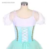 Stage Wear Aqua Blue Ballet Romantique Tutu Jupe Courte Manches Bouffantes Robe Pour Femmes Filles Compétition Dancewear Costumes 21021