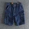 Heren shorts vintage gewassen denim Meerdere zakken lading jeans zomer vijfpunt