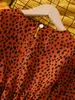 Girl's Dresses Girl's Spring and Autumn Round Neck Leopard Mönster Lång ärm i midjan Wrap Dress lämplig för 8-13 barn