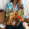 Damskie bluzki uliczne swobodne damskie ubrania i 3D Butterfly Print Shirt Hawaiian Lady Long -Sleeveda moda