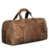 Duffel Väskor Högkvalitativ stor kapacitet stor vintage Brown Coffee Top Grain äkta läder affärsresa män resväska gym duffle m1219