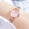 Mulheres simples malha de aço inoxidável com elegante casual relógio de quartzo à prova d'água montre de luxe presentes A6