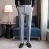 Men's Suits Crown Embroidery Light Grey Slim Fit Mens Trousers Office British Style Elegant Pants Bussines Party Wedding Dress