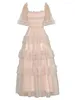 Abiti da festa 2024 Design in morbida rete da donna elegante abito da ballo stile Lolita beige rosa abito da albero commestibile