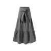 Röcke Frauen Maxi Rock Plaid Print A-linie Große Schaukel Patchwork Hohe Elastische Taille Lace-up Plissee Dame Volle Länge Lange