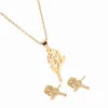 Imposta LIUHCTZG Collana di fiori di miele d'oro Orecchini pendenti Pin Set di gioielli per regalo da donna Fahion