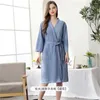 Vêtements de nuit pour femmes Rosy Femmes Summer Waffle Peignoir Sucer l'eau Kimono Robe de chambre Casual Homewear V-Col Robe de bain Dames Chemise de nuit