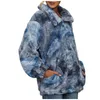 Women's Trench Coats Long-sleeved Tie Dye Fashion Coat Ladies Plush Autumn And Winter Pocket Long Casual Hooded Pullover Sweatshirt