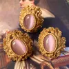 Stud Earrings Vintage Metal Natural Stone Opal Brass For Women Gold Color Jewelry Elegant Travel Gift S925 Silver Needle