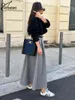Skirts Oymimi Elegant Grey Loose For Women Casual High Waist Pleated Fashion Solid Ankle-Length Streetwear