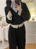 Kvinnors tvåbitar byxor unxx casual lady vintage set kvinnor lång ärm kort blazer rockar jacka hög midja breda ben set kläder