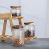 Opslagflessen Japanse stijl Hamerpatroon Glazen tank Acacia houten siliconen dop Transparant verzegelde koffiepot Keukengraanfles