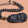 Anhänger KYSZDL Drop Shipping schöne chinesische Handarbeit aus schwarzem Obsidian geschnitztes Drachenamulett Glücksanhänger Halskette Männer und Frauen Schmuck