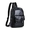 School Bags Multifunctional Korean Style Small Leather Backpack Fashion Bag Men's Trend Casual Simple One Shoulder Chest