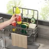 Estante de drenaje de acero inoxidable para almacenamiento de cocina, soporte para grifo de esponja y jabón, estantes organizadores impermeables de gran capacidad