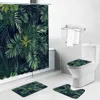 Rideaux de douche Rideau de douche feuille d'arbre tropical feuilles vertes plante fleur paysage rideau de salle de bain antidérapant couverture de toilette tapis ensemble de tapis de bain