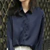 Kobiet bluzki damskie koszulka damska top vintage satynowa jedwabista bluzka biznesowa elegancka jednopasmowa klapa z długim rękawem na formalne ol