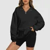 Women's Hoodies Women Quarter Zip Round Neck Sweatshirt Solid Color Oversized Loose Drop Shoulder Long Sleeve Casual Pullover Top With