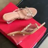 Clear Crystal Wedges mule tofflor bar färg läder glider sandaler högklackade tofflor höga klackar öppna tår slip-on glides för kvinnor lyxdesigner sandal 001