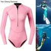 Damskie stroje kąpielowe Kobieta nurkowanie kostium nurkowy 2 mm neoprenowy sprzęt różowy bikini z długim rękawem