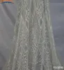 Ultimi 3 metri tessuto geometrico con paillettes ricamato tulle tessuto di pizzo avorio per abito da sposa tessuto di pizzo cucito artigianale4299546