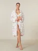 Vêtements de nuit pour femmes Femmes Y2K Robe Floral Print Col Châle Ouvert Peignoir avec ceinture Chemise de nuit Loungewear pour El Spa Party