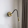 Lampada da parete in stile moderno in bronzo con braccio regolabile, decorazione per camera da letto, luce, studio, comodino, specchio da lettura