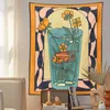 Tapisserier Vintage Inspired Tapestry Wall Hanging Psychedelic Vase Goldfish Flower Decor Minimalistiska tryck Bohemian Art Wall Decor Mural