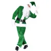 Мужские спортивные костюмы Xingqing Костюм Санта-Клауса для мужчин Зеленые топы с длинными рукавами Брюки Комплекты шляп с белой бородой Перчатки Одежда с черным поясом