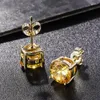 Boucles d'oreilles classiques à quatre griffes, petite boucle d'oreille en cristal jaune, pierre ronde pour femmes, Vintage, mode couleur or, bijoux en pierre de naissance