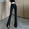 Women's Pants WDMSA High Waist Women Korean Fashion Sexy Zipper Flared Trousers Black Slim For Street Clothing