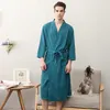 Damen-Nachtwäsche für Frühling und Sommer, Liebhaber-Bademantel, dünne Waffel-Robe, lange sexy Kimono-Nachtwäsche mit V-Ausschnitt für Männer, leichte Lounge-Hauskleidung