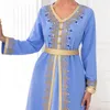 Roupas étnicas Índia Muçulmana Abaya Vestidos Mulheres Casamento Noite Vestido Elegante Lace-up Turquia Diamante Cinto Jilbab Abayas Marrocos