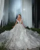 Robes de mariée sans bretelles exquises perles paillettes robes de bal de mariée appliques florales 3D robes de mariée princesse sans manches sur mesure