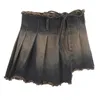 Skirts Women's Pleated Denim Skirt Shorts Y2K Pantskirt Culottes Pants Vintage Punk Gothic Rock Bandage Split Irregular Mini