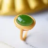 Bagues de cluster S925 Sterling Silver Naturel Hetian Jade Vert Ovale Bague Vintage Blanc Chinois Royal Court Style Classique Jewe