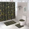 Shower Curtains Black Golden Star Printed Shower Curtain Set Bathroom Bathing Screen Anti-slip Toilet Lid Cover Carpet Rugs Kitchen Home Decor