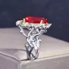 Cluster Rings 925 Silver Sterling Red Ruby Ring For Women Anillos de Gemstone CN (Origin) smycken Bröllopsband Engagemang