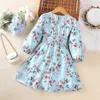 Girl's Dresses Girl Child Sky Blue Floral V-neck Long-sleeve Dress Spring Princess Dress Daily Casual Vacation Holiday Cute Floral Print Dress