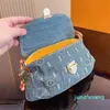 Designer Women Mini Pretty Denim Shoulder Bag Flowers Printed Canvas Underarm Handbag 2024